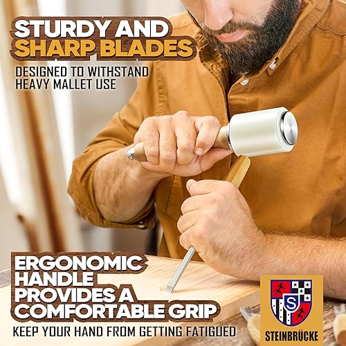 Miniatura 4 de Kit de tallado de madera, herramientas de tallado de madera, juego de 12 cinceles y mazo de madera con gubias para caja de lona, juego de cinceles