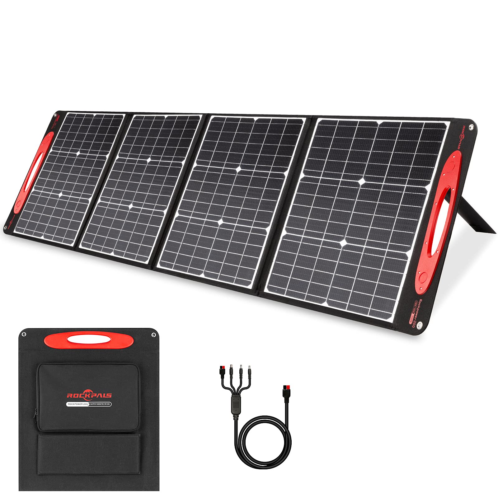 ROCKPALS Portable Solar Panel 200W/18V/36V - QC 3.0&Type C Output with Kickstand, Foldable Solar Charger for Jackery Explo...