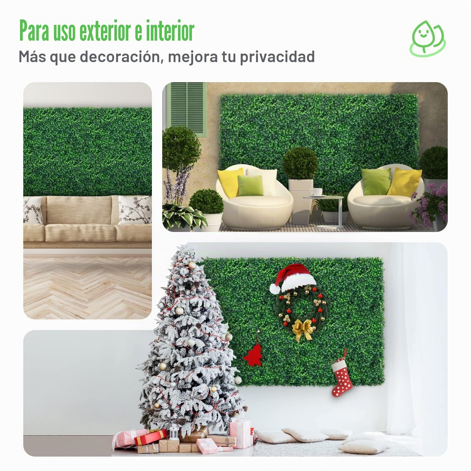 VEVOR Panel de boj artificial UV, paneles de pared de setos de boj, pared de fondo de césped artificial de 4 cm, pared de césped verde, seto falso para decoración, valla de privacidad en interiores,