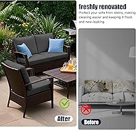 Vista 6 de Juego de 12 fundas de almohada y cojines para exteriores, 8 fundas de asiento + 4 fundas de almohada, fundas elásticas para muebles de patio