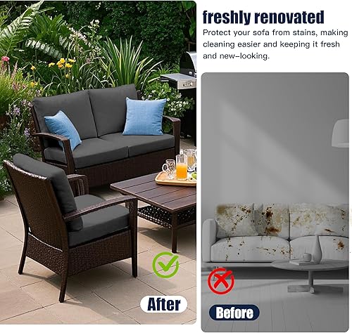 Miniatura 6 de Juego de 12 fundas de almohada y cojines para exteriores, 8 fundas de asiento + 4 fundas de almohada, fundas elásticas para muebles de patio