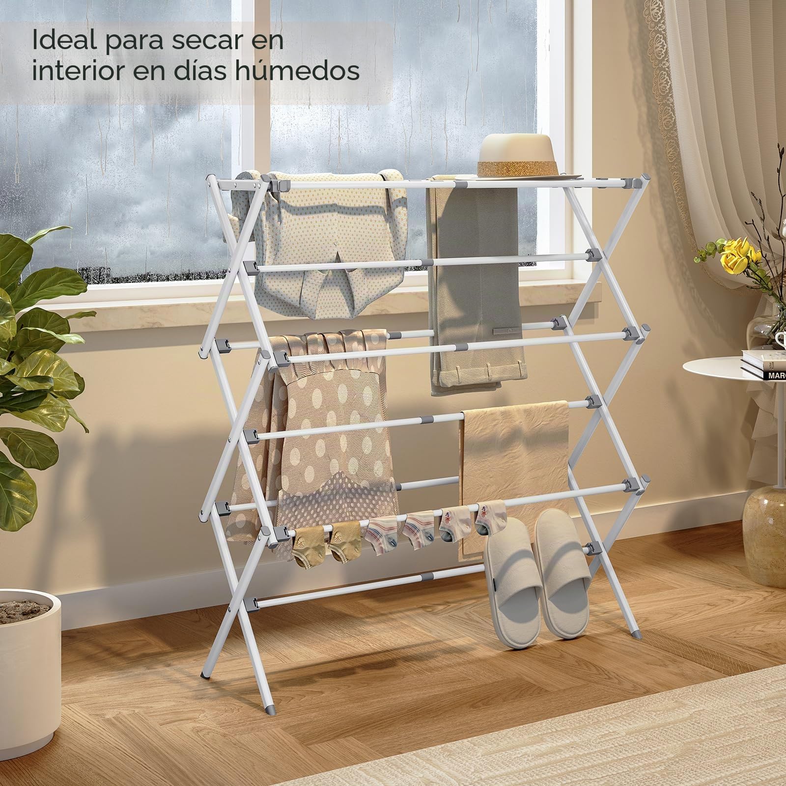 SYKIARIOL Tendedero Vertical Metálico Plegable con 3 Niveles - Tendedero de Ropa Extensible para Interior y Exterior - Material Resistente al Óxido (89x30x95.5 cm) - Lavandería Balcón - Blanco