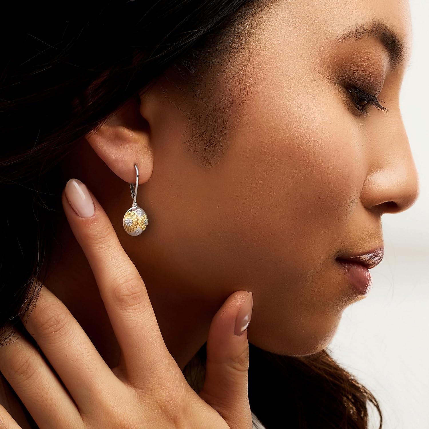 Ross-Simons Diamond Sunflower Drop Earrings in Sterling Silver and 18kt Gold Over Sterling