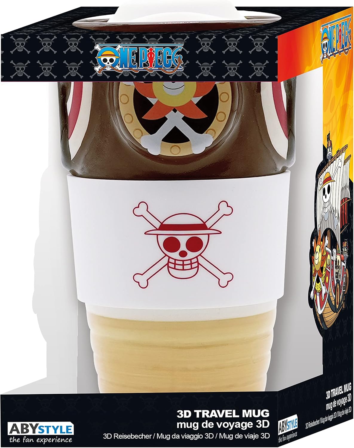 ABYSTYLE One Piece Thousand Sunny Ceramic Travel Mug Holds 14 Fl Oz Anime Manga Travel Office Drinware Home & Kitchen Merch Gift, Abytum056