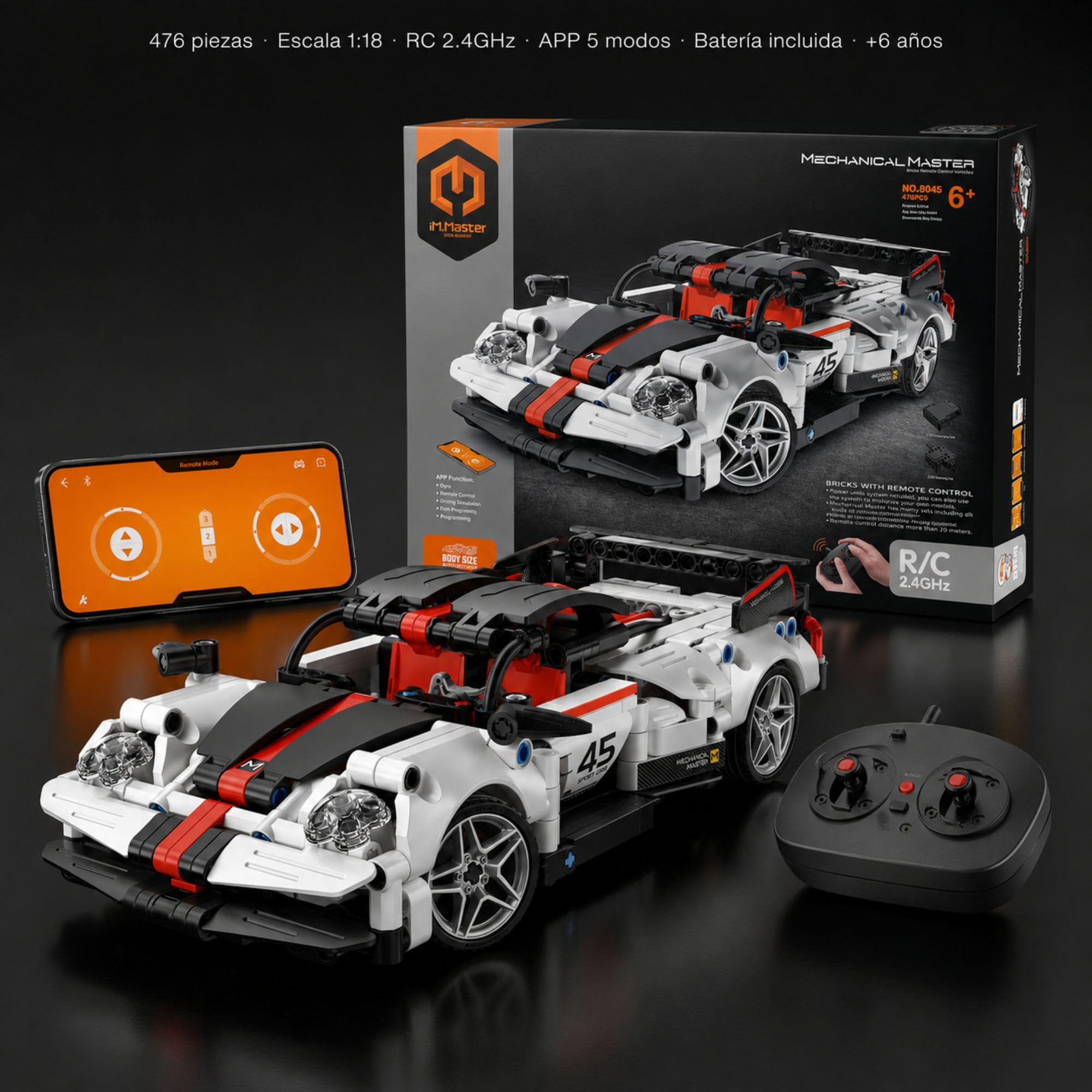 iM.Master - Coche Teledirigido GT - Bloques de Construcción Adultos y Niños - Maqueta de Coche Technic - Coche RC App y Mando - 476 Piezas - 1:18 - Juegos Educativos Stem - Maqueta para Construir