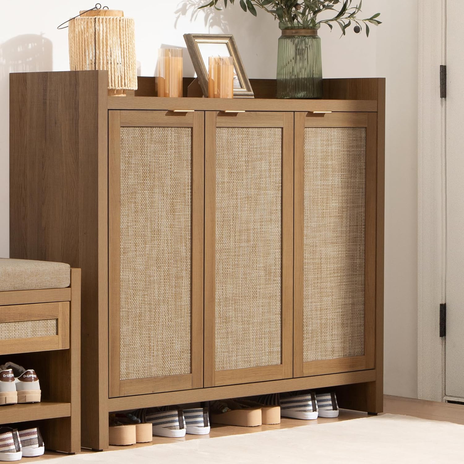 SICOTAS Shoe Storage Cabinet, 30 Pairs Rattan Shoe Cabinet S