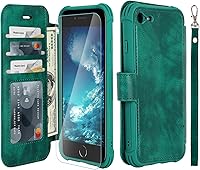 Vista 7 de VANAVAGY Funda tipo cartera compatible con iPhone SE2/SE3/iPhone 8/iPhone 7, funda de piel con tapa RFID con soporte para muñecas, carga inalámbrica
