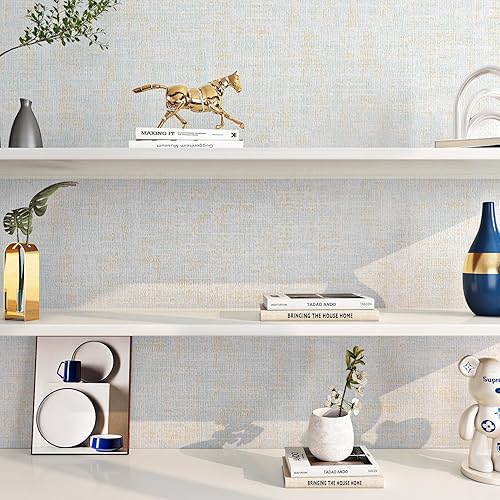 Miniatura 5 de FunStick Papel tapiz autoadhesivo de tela azul dorado para despegar y pegar, papel de contacto de tela azul para armarios y paredes, rollo de papel