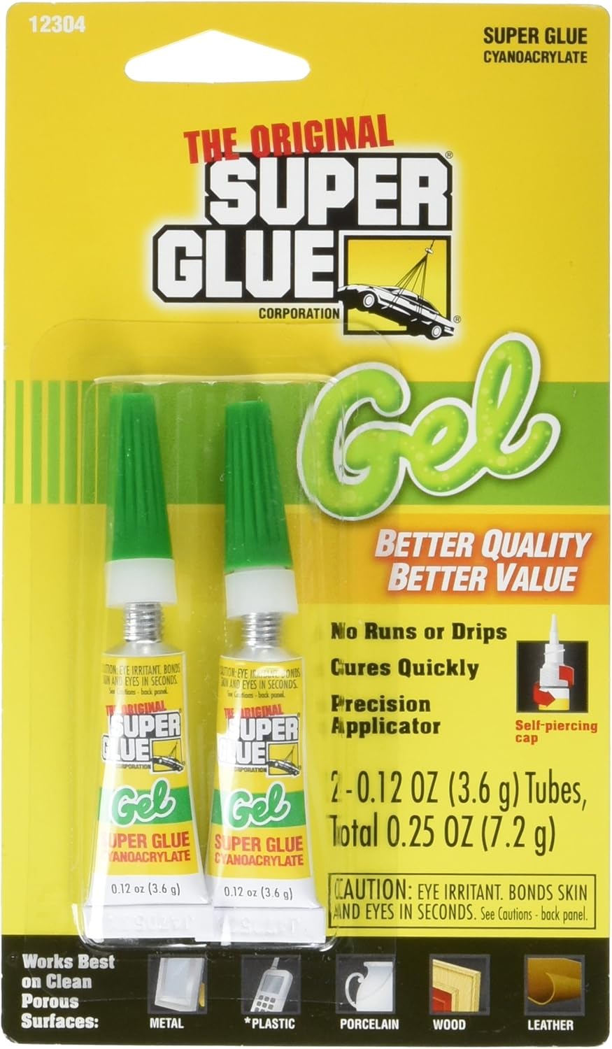 The Original Super Glue Cyanoacrylate Gel, 0.12 Oz Each, 2 Tubes