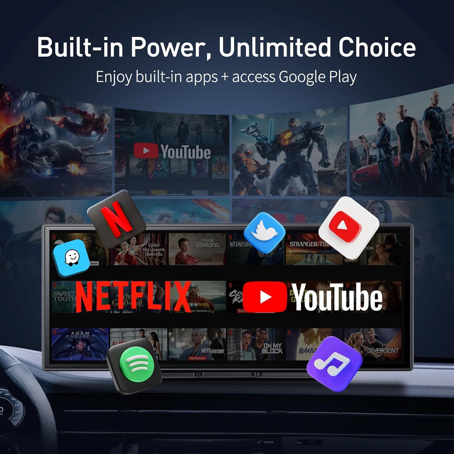 10.25" QLED Carplay Screen for Car Android 8Core 4G+64G Apple CarPlay & Android Auto Screen with Net-Flix YouTube Google Play 1080P Front & Rear Camera Split Screen GPS Voice Control 10.25" (4+64GB)