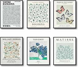 Sage Green Matisse Wall Art Prints, Modern Abstract Exhibition Posters set of 6, Vintage Colorful Flower Market for Women, Pink Danish Pastel Aesthetic, Boho Retro Minimalist Images Decor for Bedroom, Living Room (UNFRAMED ,8X10in) (Sage Green Matisse B)
