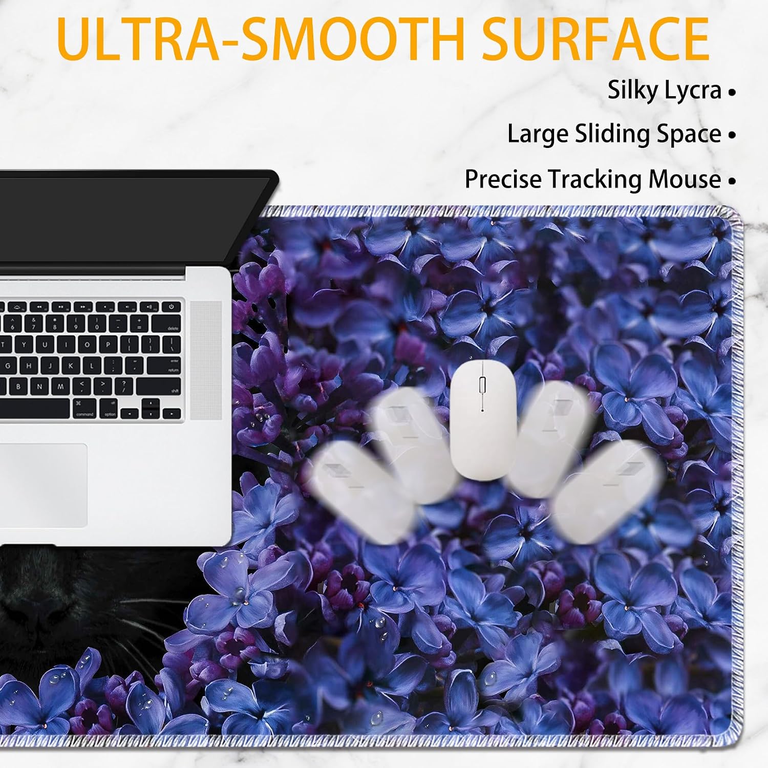Large Mouse Pad Set, Desktop Mouse Pad + Keyboard Wrist Pad + Mouse Wrist Pad + Coaster, Ergonomic Memory Foam Multi-functional Desk Mat - Flower and Black Cat