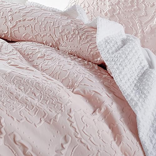 Miniatura 4 de CHF Solid Medallion - Juego de edredón de 3 piezas con fundas, matrimonialqueen, color rubor