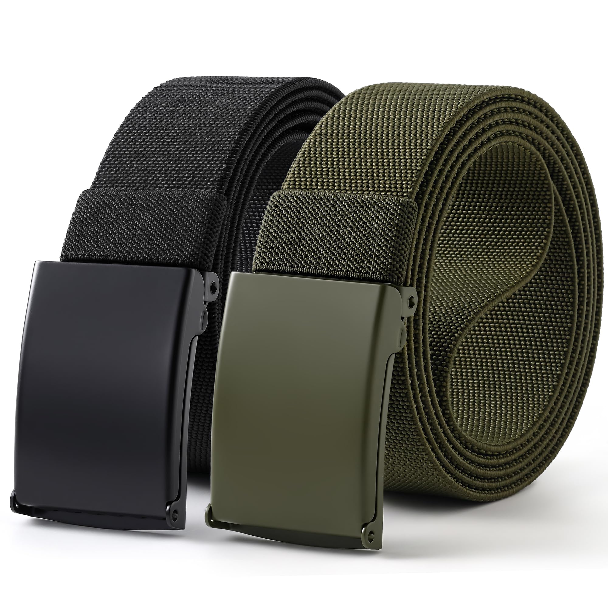 Mile High Life Stretch Canvas Belt for Men, Golf Casual Elastic Web Belt, Top Military Buckle, Adjustable Cut to Fit