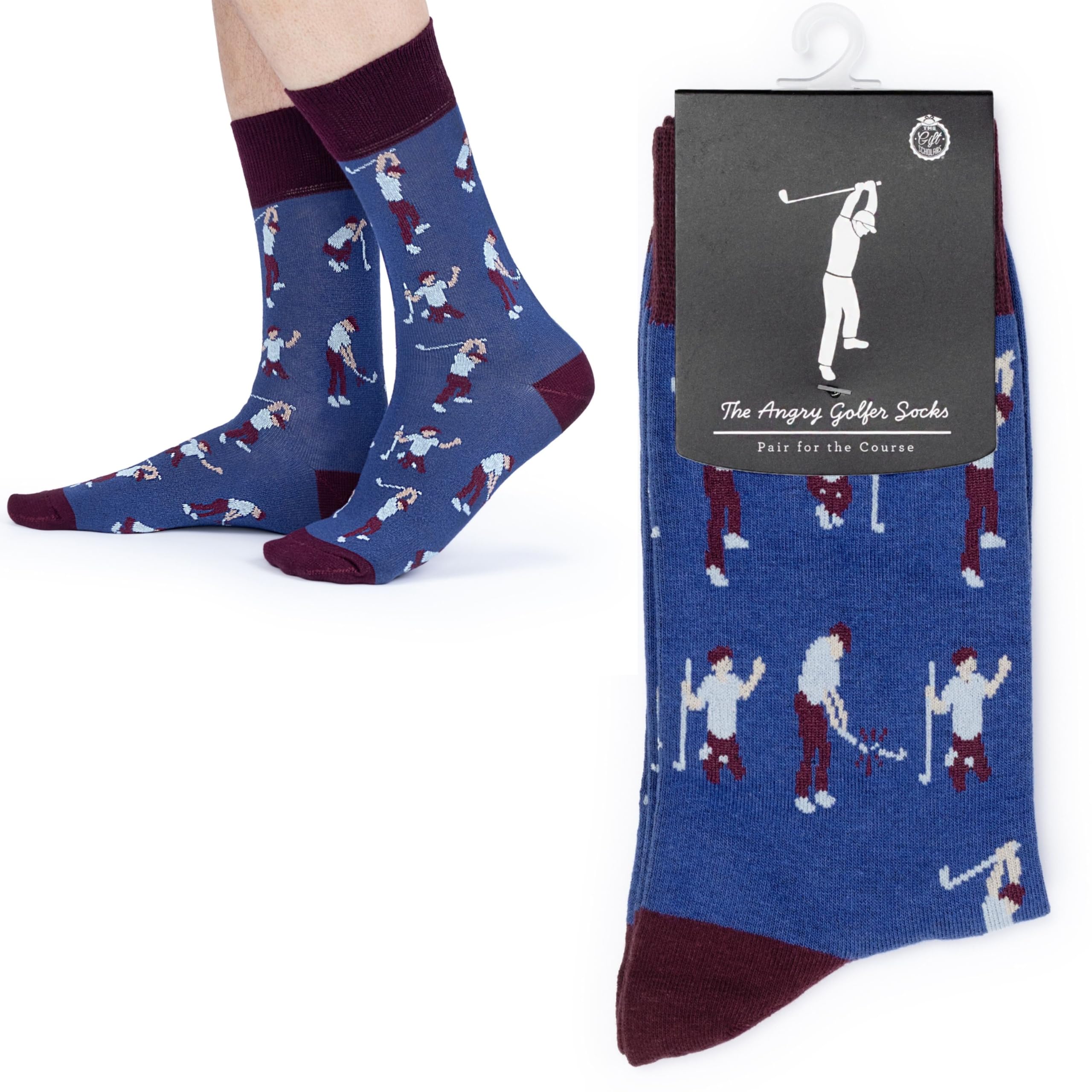 Angry Golfer Socks - Funny Golf Gift for Men - 1 Pair, Blue, Size 7-11 UK - Fun Novelty Golf Socks- Still You