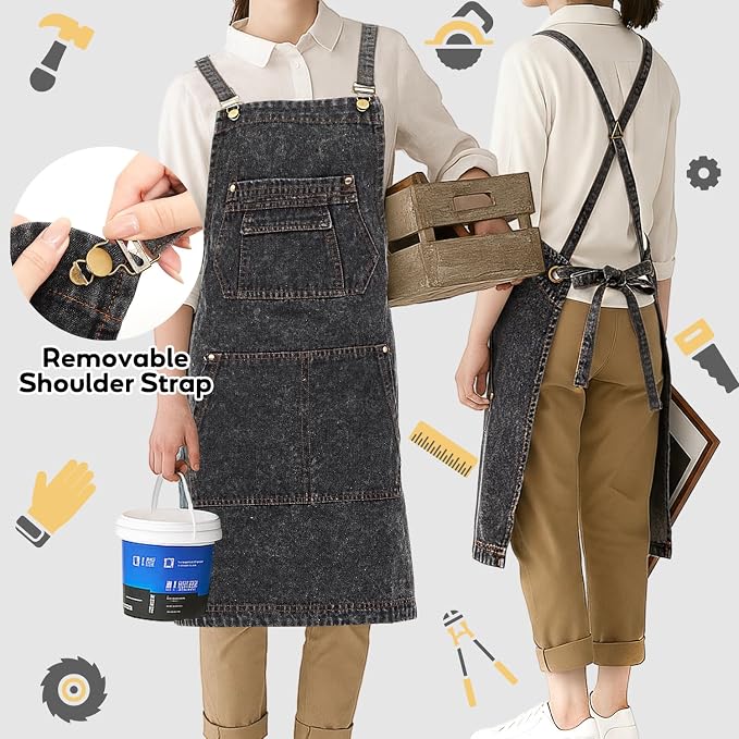 Delantal de denim con bolsillos para hombres y mujeres miniatura 4
