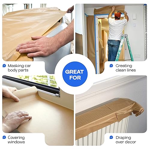 Miniatura 5 de IDL Packaging Rollo de papel de enmascaramiento marrón de 12 pulgadas x 60 yardas para cubrir el área (caja de 12)  Papel de pintura de