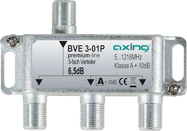 Axing BVE 3-01P potrójny rozdzielacz telewizja kablowa CATV Multimedia DVB-T2 klasa A+, 10 dB, 5-1218 MHz metal