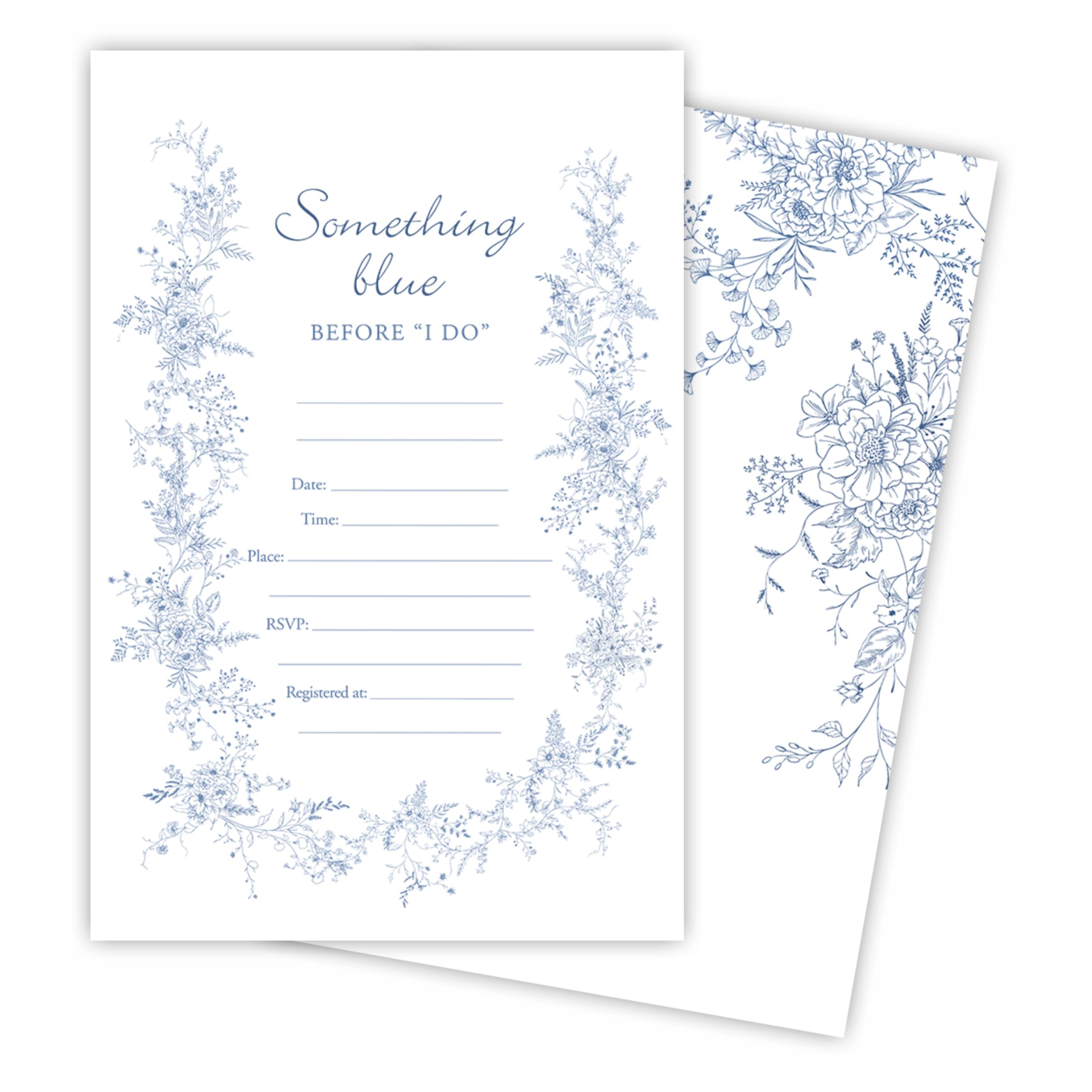 Tabyon Blue Floral Wedding Invitation Cards With Envelopes, Something Blue Before I Do Fill In Style Invitations For New Couples, Mr And Mrs,