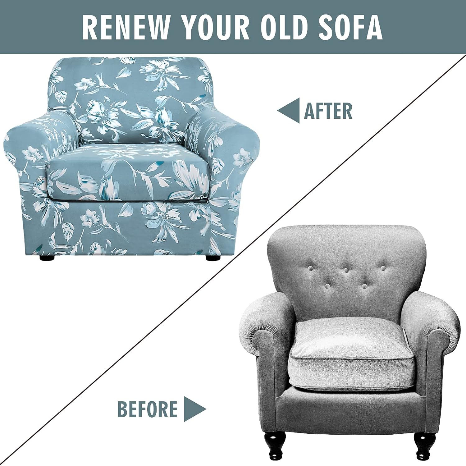 TOPCHANCES Stretch Armchair Covers for Chairs Slipcovers for Living Room, 2 Pieces Armchair Covers with Individual Cushion Cover for Armchair Covers Slipcovers (Light Blue)