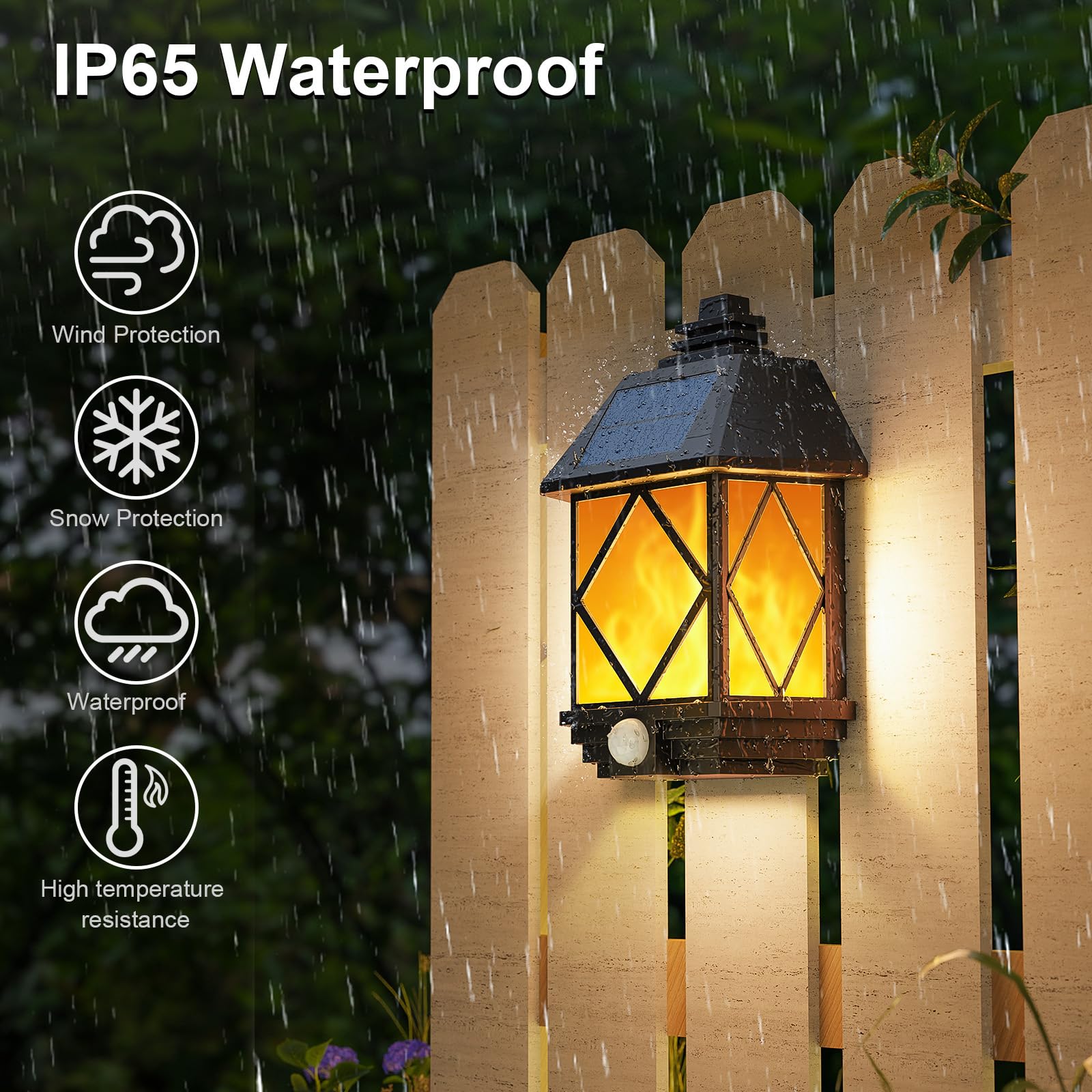 LED Solarleuchte Wandlampe Außen mit Bewegungsmelder Wandleuchte IP65 Wasserdichte Wandbeleuchtung Vintage Dekorative Wandleuchten für Garten Zaun Garage (Schwarze,2 Stück)