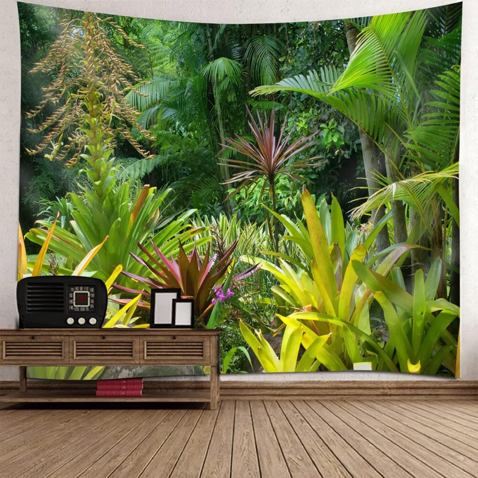 Tapisserie verte à feuilles pour mur de chambre et salon déco moderne 150x150cm