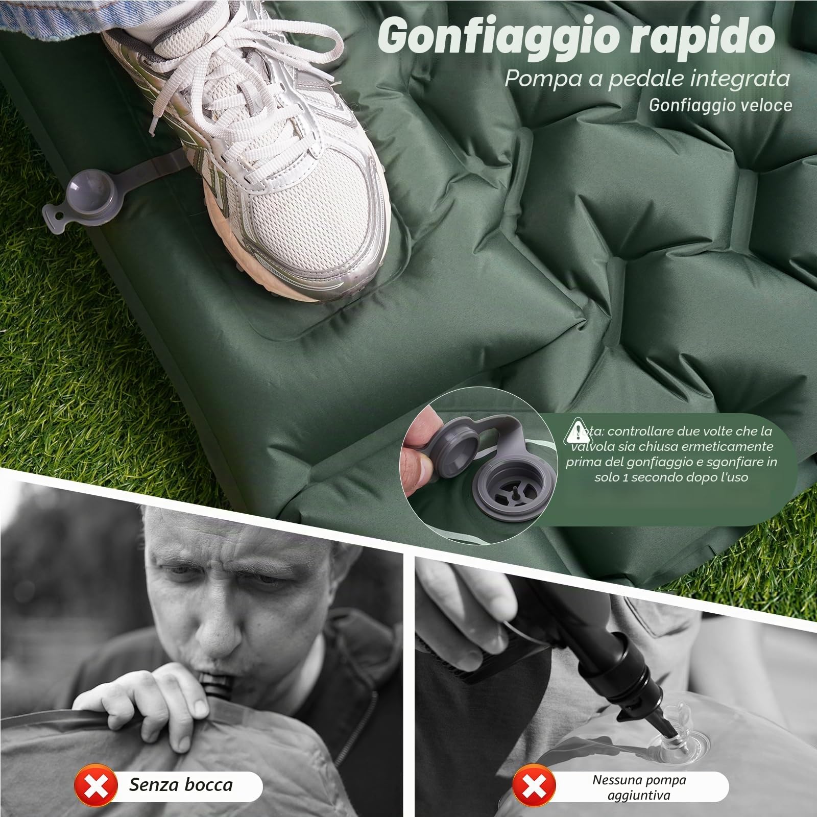 JATEKA Materassino Campeggio, Autogonfiabile Materasso Gonfiabile Singolo Con Pompa A Pedale, Materassino Gonfiabile Con Cuscino, Compatto E Leggero, Ideale Per Campeggio Trekking Viaggi Tenda