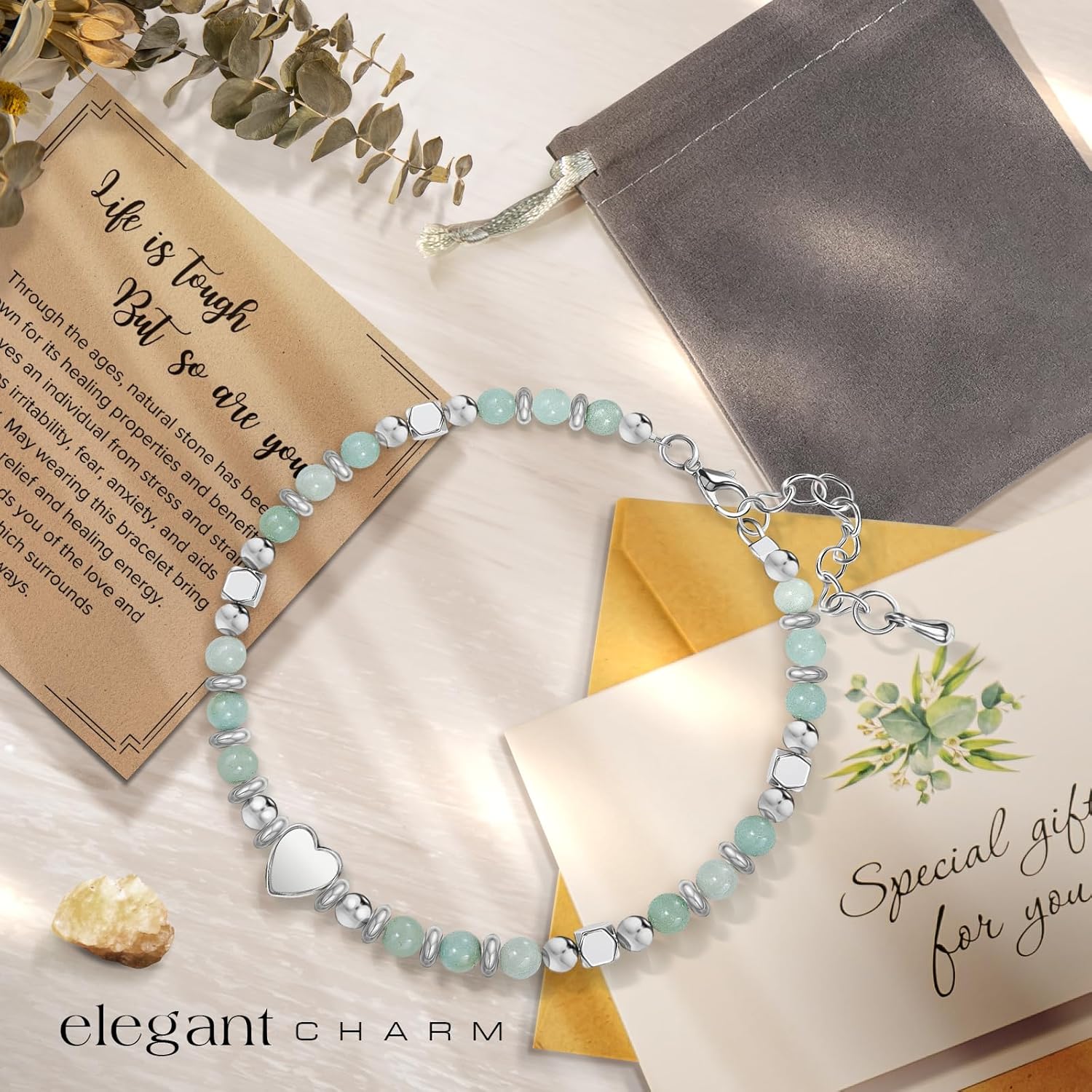 Inspirational Christmas Bracelet Gifts for Women: Healing Natural Stone Bracelet - Thinking of You Get Well Soon Birthday Gifts for Friend Sister Bestie BFF - Image 7