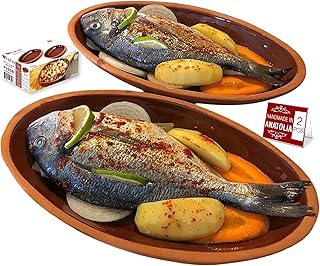 Hakan Handmade Oval Clay Pan Set of 2, Terracotta Pots for Cooking Fishes, Meat, Vegetables, Traditional Earthenware Portuguese Pottery Cookware, Glazed Inside (LARGE 6.2 x 11.3 in)