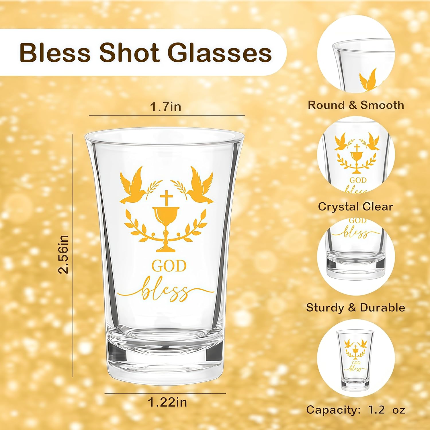 25 Set God Bless Party Favors Baptism Cross Acrylic Shot Glasses with Thank You Cards Religious Gifts for Guests First Communion Baby Shower Christening