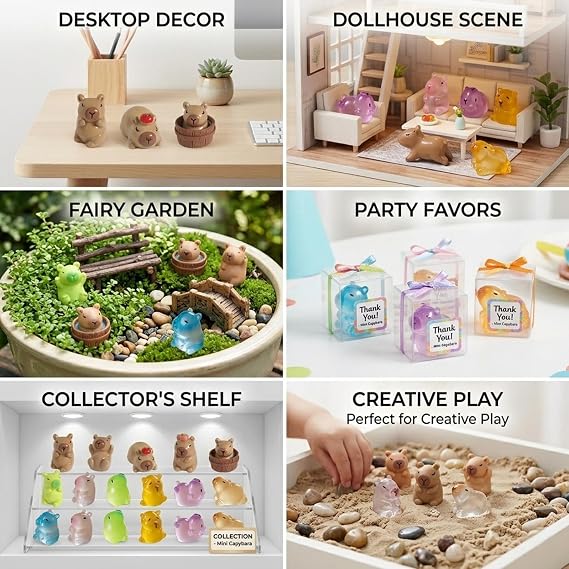 Resin Capybara Figurines – 33 Pcs Glow in The Dark Mini Animals, Colour Changing Tiny Decorations for Fairy Garden, Plant Pots, Desk & DIY Crafts