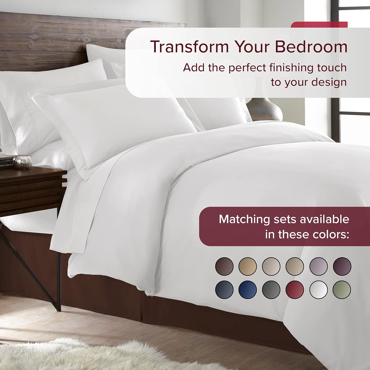 HC Collection Brown Queen Bed Skirt - Dust Ruffle w/ 14 Inch Drop - Tailored, Wrinkle & Fade Resistant: Kitchen & Dining
