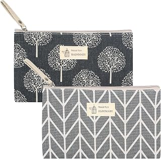 2Pcs Canvas Cosmetic Bags, Printed Makeup Bags, Portable Travel Cosmetic Bags, Toiletry Organizer, Storage Beauty Pouch Bags with Zipper for Cosmetics Makeup Women Girls