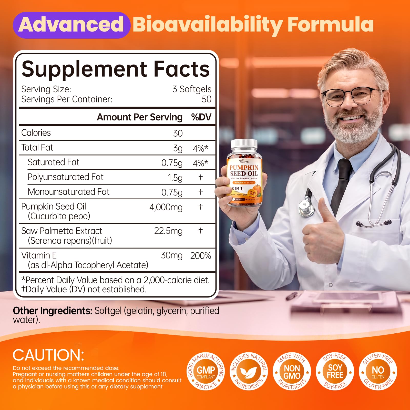 Pumpkin Seed Oil with Saw Palmetto, 4000mg Max Strength Per Serving — Amazon image 2