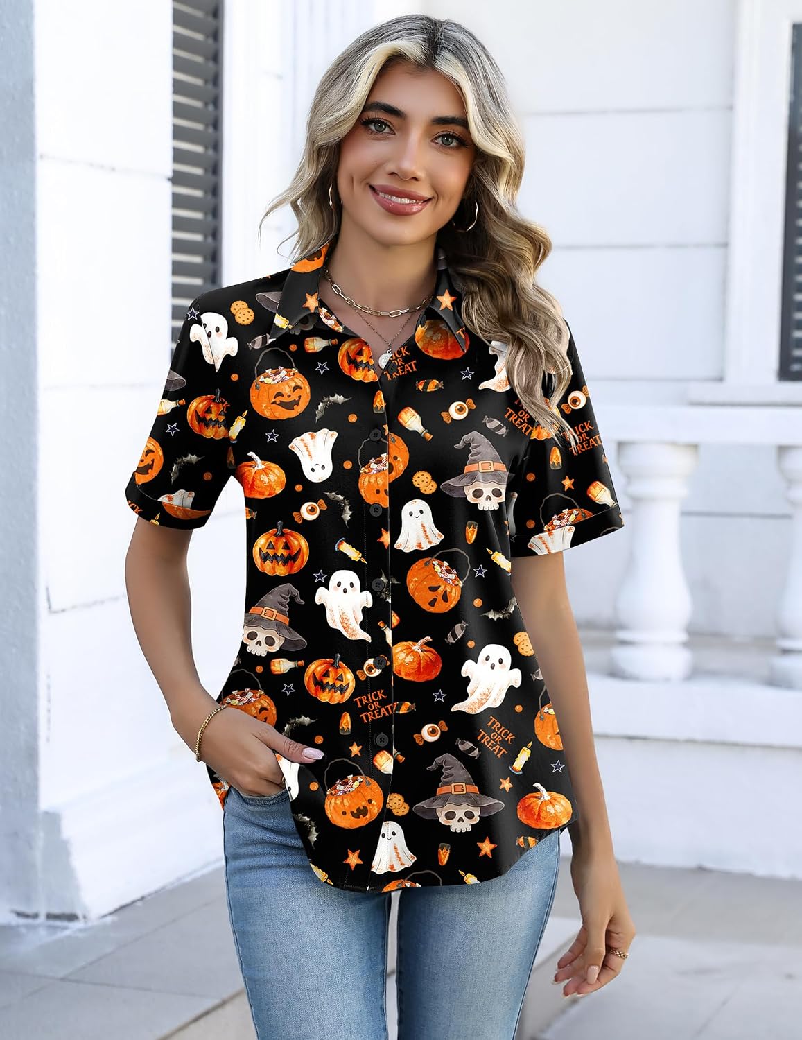  Button Down Shirts for Women Short Sleeve Tops Dressy Casual Blouses thumbnail
