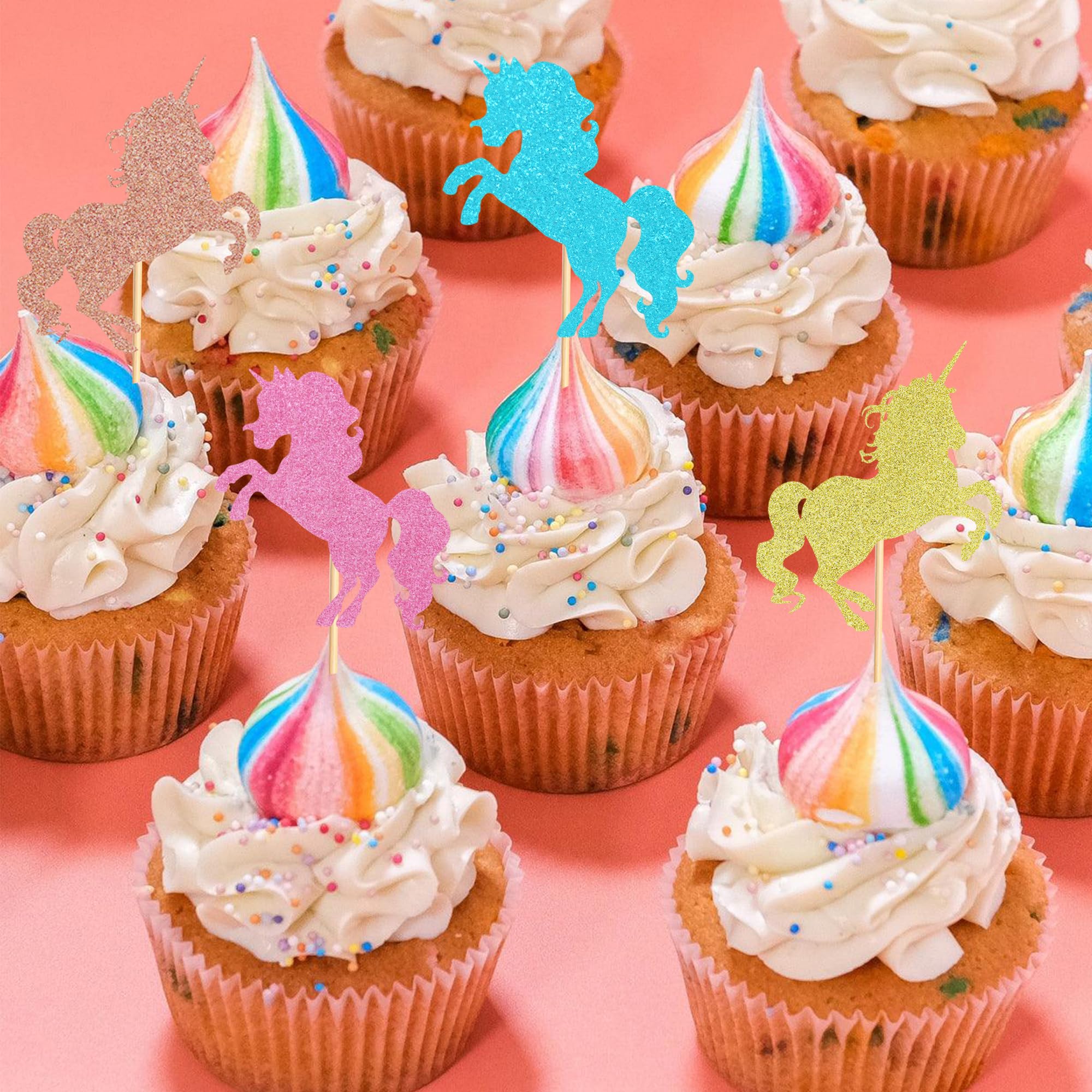 Goldene Einhorn Cupcake Topper 48 Stück – Glitzer Deko Für Geburtstag, Baby Shower, Kinderparty
