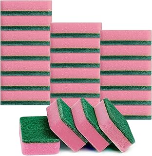 Individually Wrapped Sponges, 24 Pack Kitchen Dishwashing Sponge Bulk, Non-Scratch Scrubbers, Sponges for Cleaning Kitchen, Household, Non-Scratch Sponges Safe for Non-Stick Cookware (Pink)