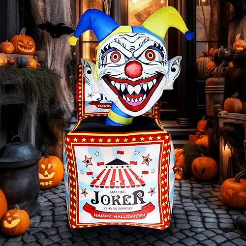WBHome Caja inflable de payaso de circo de Halloween de 5 pies para decoración al aire libre, decoración de patio inflable con luz LED integrada