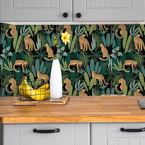 Miniatura 3 de CHIHUT Papel tapiz autoadhesivo con diseño de leopardo King para despegar y pegar, removible con diseño de animales de la selva, papel de contacto