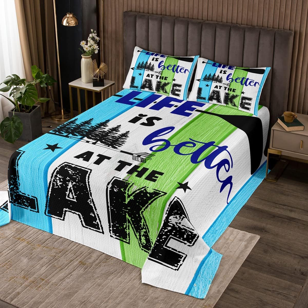 Erosebridal Lake House Gifts Quilt Set King Size, Rustic