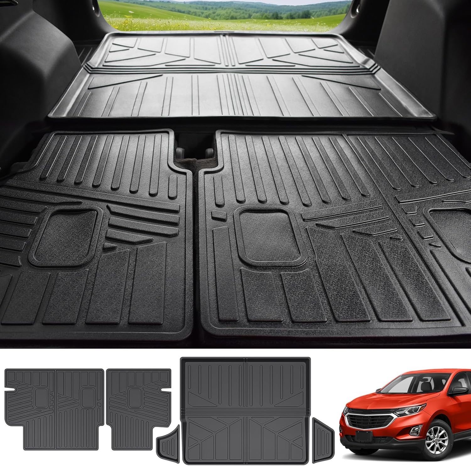 Cargo Liner Fit for 2018-2024 Chevrolet Equinox&GMC Terrain Cargo Mat Trunk Mat TPE Trunk Liner All Weather Back Seat Protector for 2024 Chevy Equinox/GMC Terrain(Cargo Mat+Backrest Mat, NO EV) Upgrade Cargo Mat+Backrest Mat