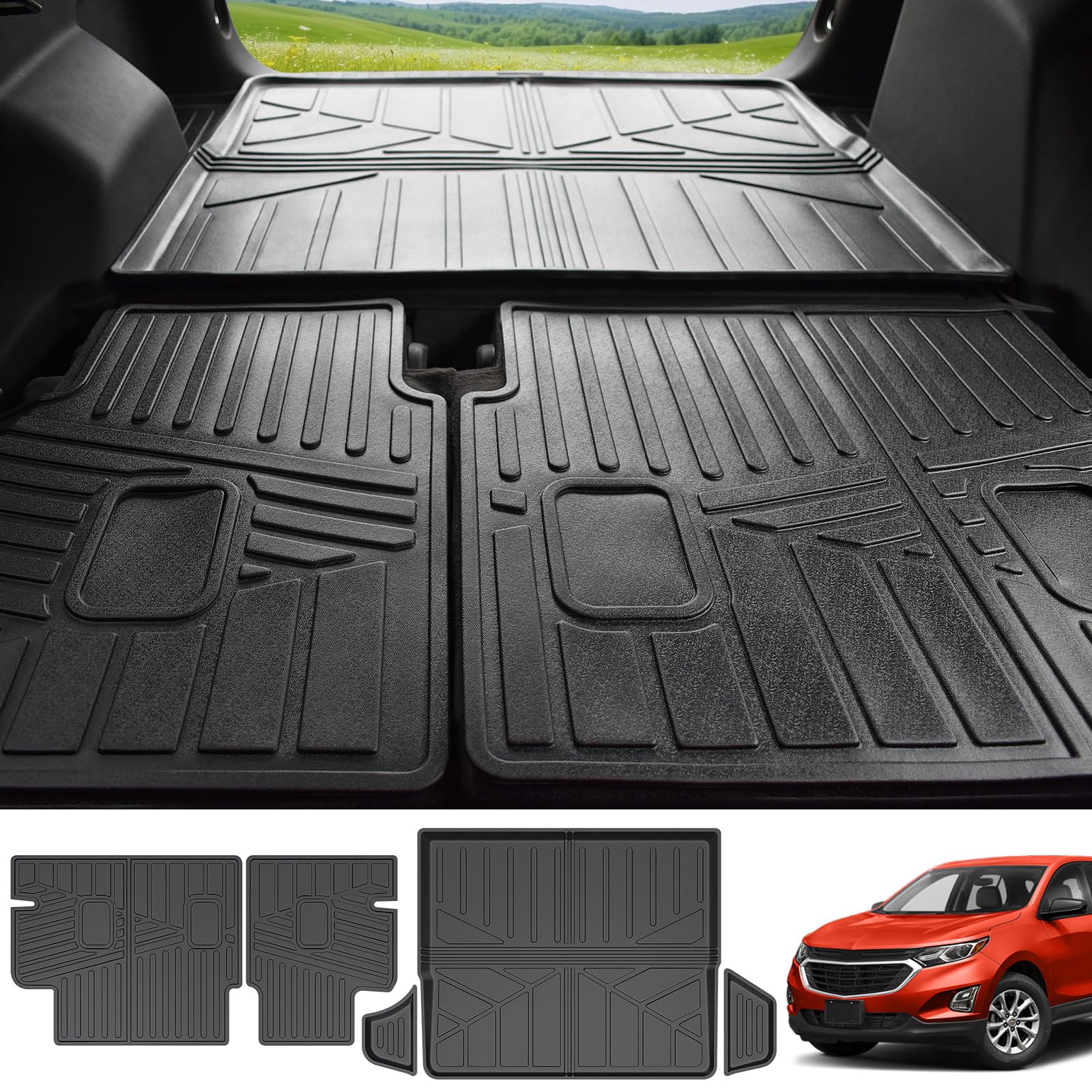 Cargo Liner Fit for 2018-2024 Chevrolet Equinox&GMC Terrain Cargo Mat Trunk Mat TPE Trunk Liner All Weather Back Seat Protector for 2018-2024 Chevy Equinox/GMC Terrain(Cargo Mat+Backrest Mat)
