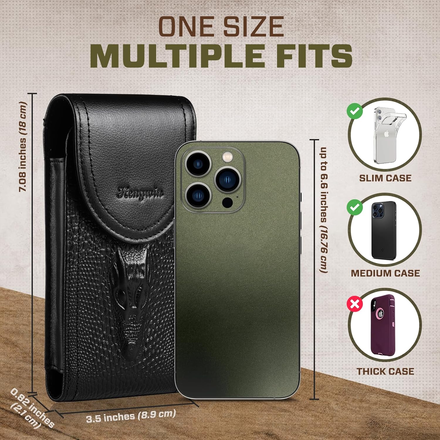 Hengwin Genuine Leather Phone Holster Fit for iPhone 17 Pro Max 16 Pro Max 15 Pro Max 14 Pro Max 13 Pro Max Samsung Galaxy A15 S25 Ultra Note9 Holster Belt Clip Pouch Case Cell Phone Holder (Black) - Image 6