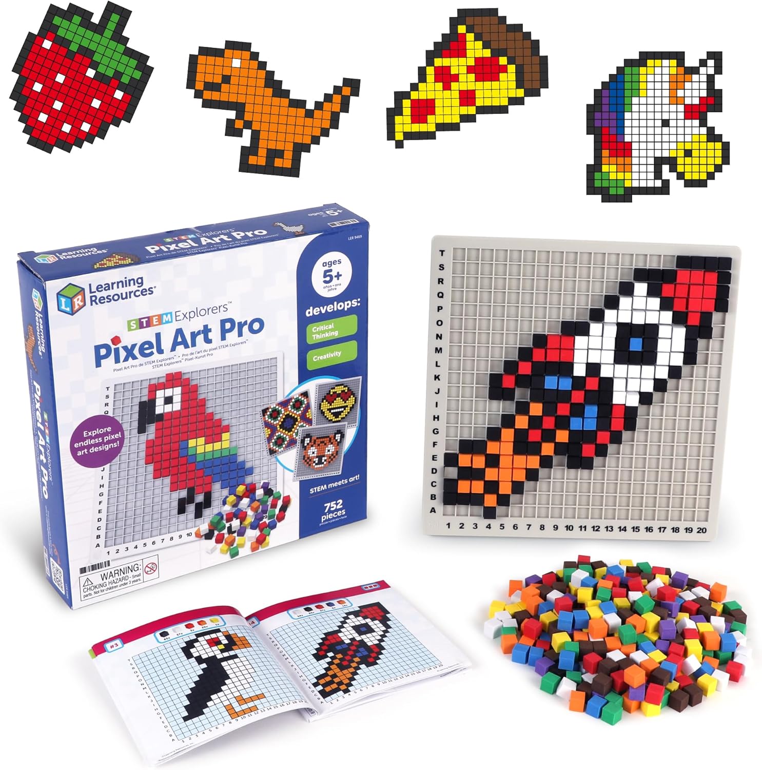Learning Resources STEM Explorers Pixel Art Pro - Critical Thinking, Math Manipulatives, Problem Solving Skills, Pattern Blocks, Brain Games, Montessori, Fine Motor Skills, Gifts for Boys and Girls