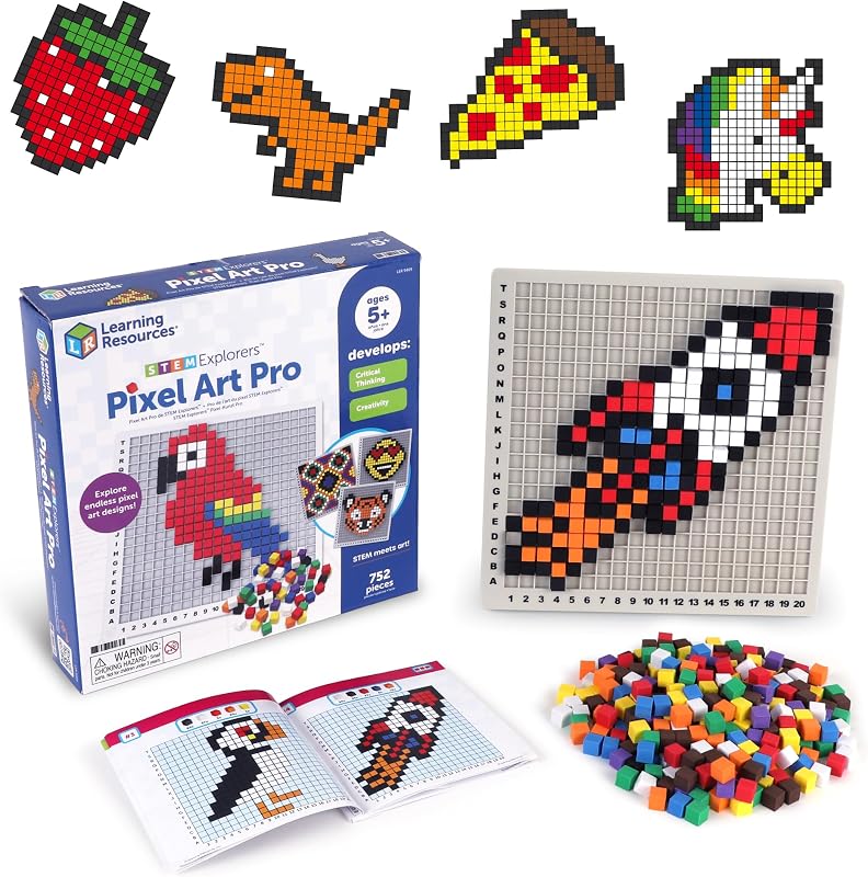 STEM Explorers Pixel Art Pro | STEM Activities for Kids, Math Manipulatives, Educational Kids Toys, Pattern Blocks Art Game, Coding Brain Games