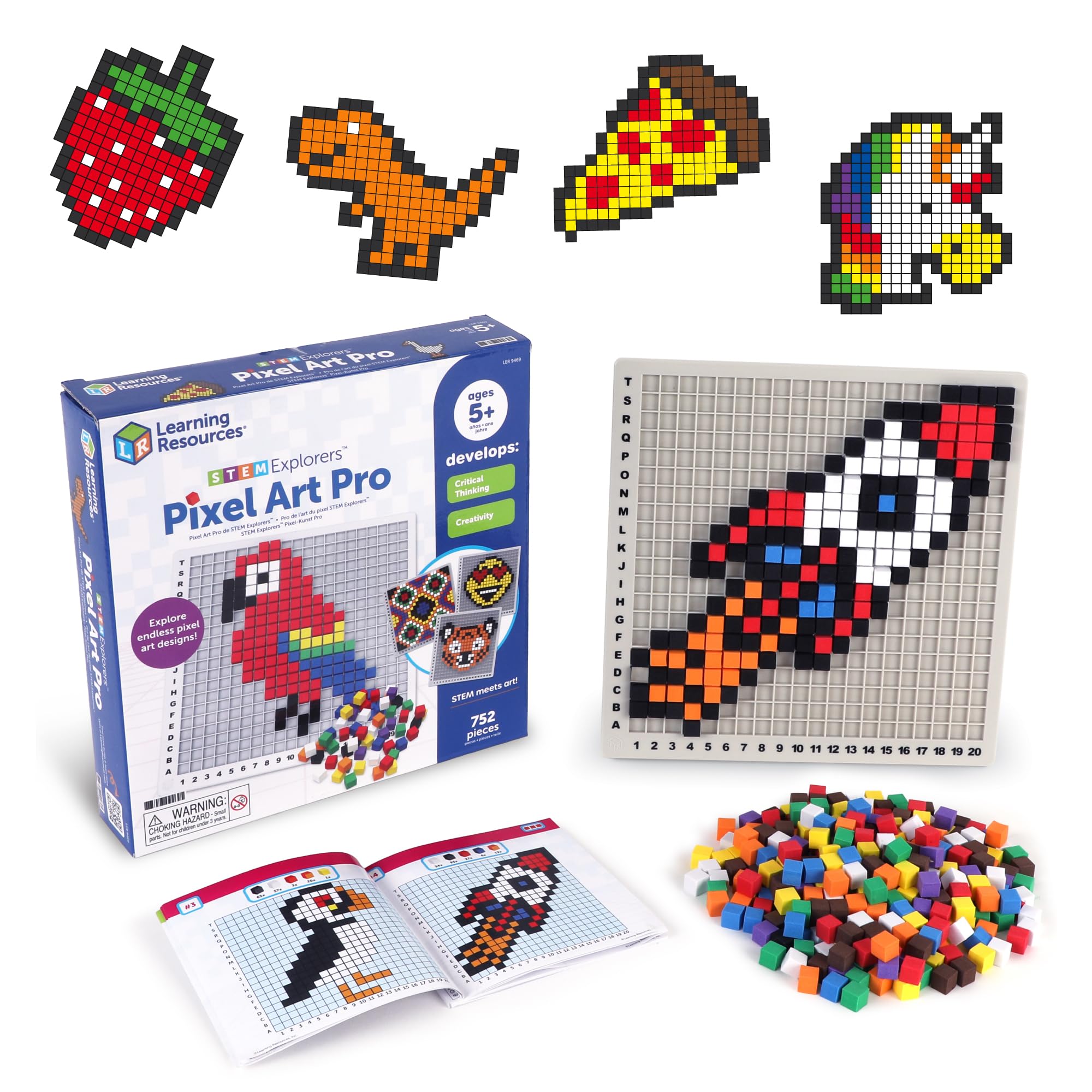 Learning Resources STEM Explorers Pixel Art Pro - Critical Thinking, Math Manipulatives, Problem Solving Skills, Pattern Blocks, Brain Games,