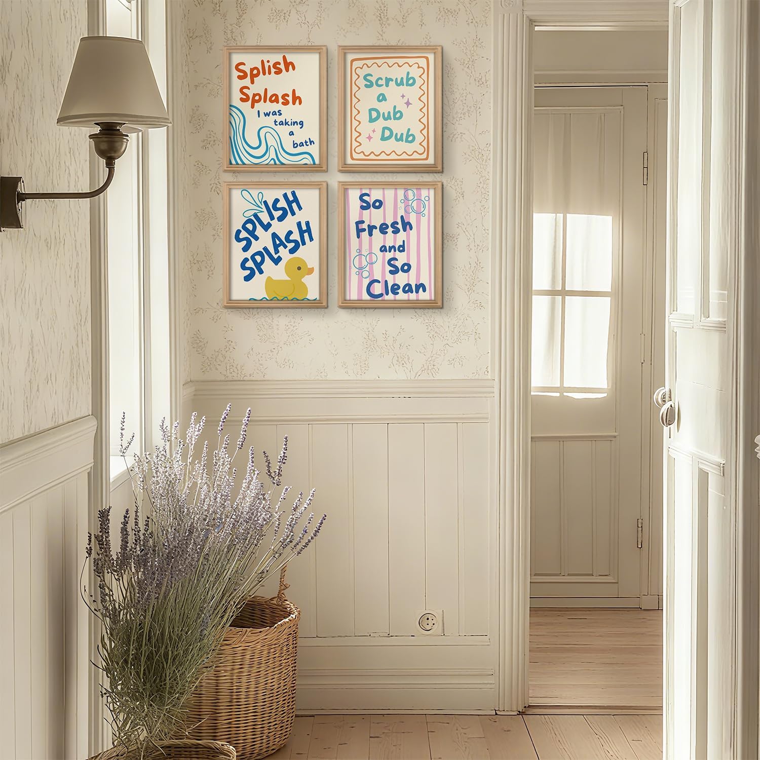 VONTP Duck Kids Bathroom Wall Art Decor, 8x10 Inch Set Of 4 (Unframed) | Toddler Boys Splish Splash Bathroom Decor,Kids Toddler Nursery Restroom Washroom Decoration Wall Art Prints Posters