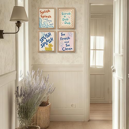 Miniatura 7 de VONTP Divertida decoración artística para pared de baño para niños, divertido póster retro con estampado de pato preppy, decoración de pared para