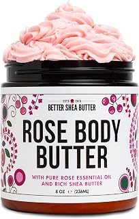 Rose Body Butter for Dry Skin with Whipped Shea Butter and Pure Essential Oil | Ultra Hydrating Rose Lotion for Women | All Natural Moisturizer with No Synthetic Fragrances