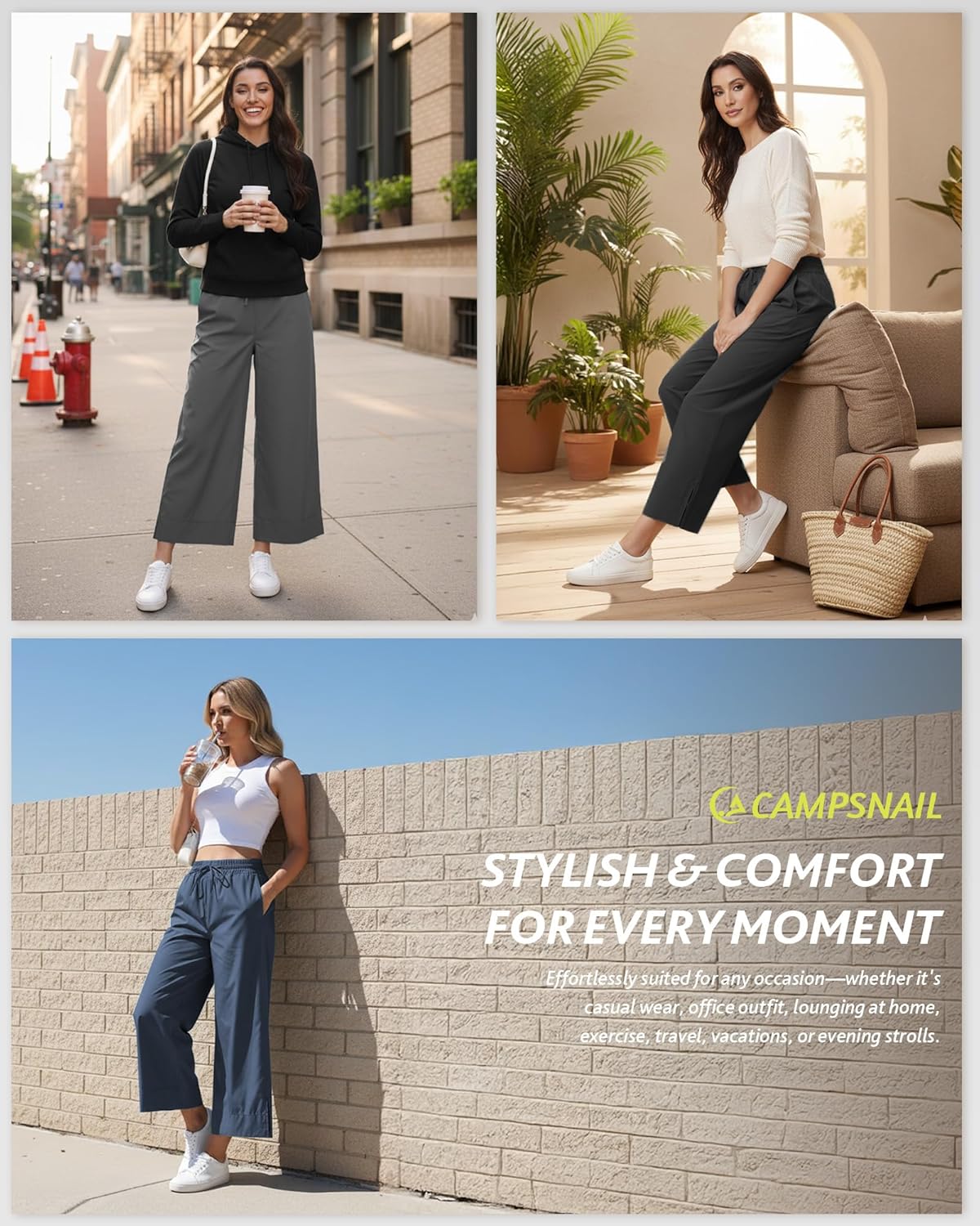 CAMPSNAIL Wide Leg Capri Pants for Women - 25"/29" Business Casual Travel Work Lightweight Dress Trousers Pants with Pockets